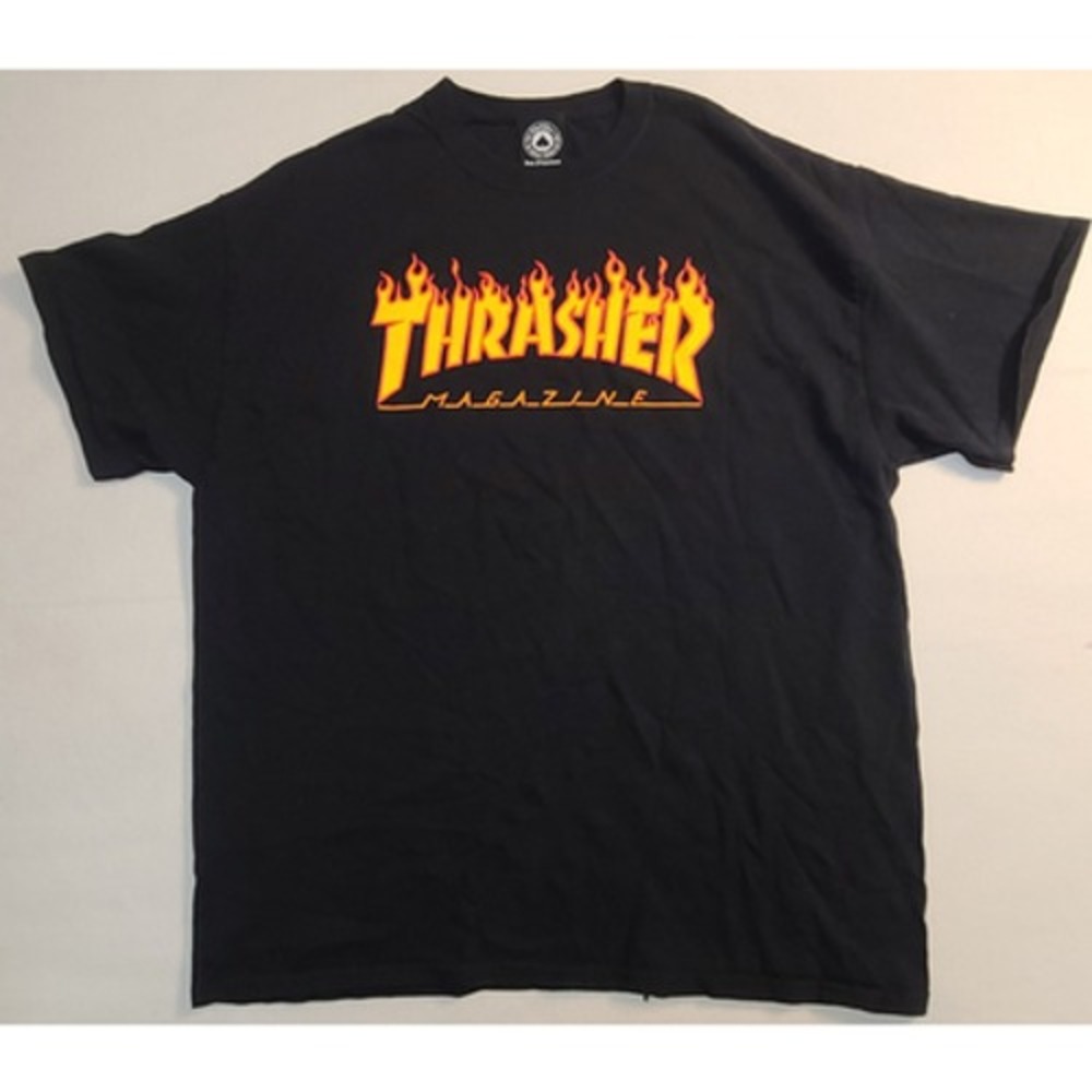 Thrasher Magazine Flame Logo T Shirt Black XL Skate Streetwear Graphic Tee Skate